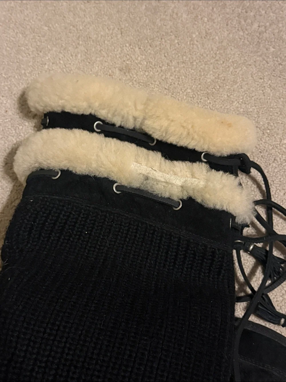 UGG Suburb Crochet Knit Leather Boots Black Size 10
